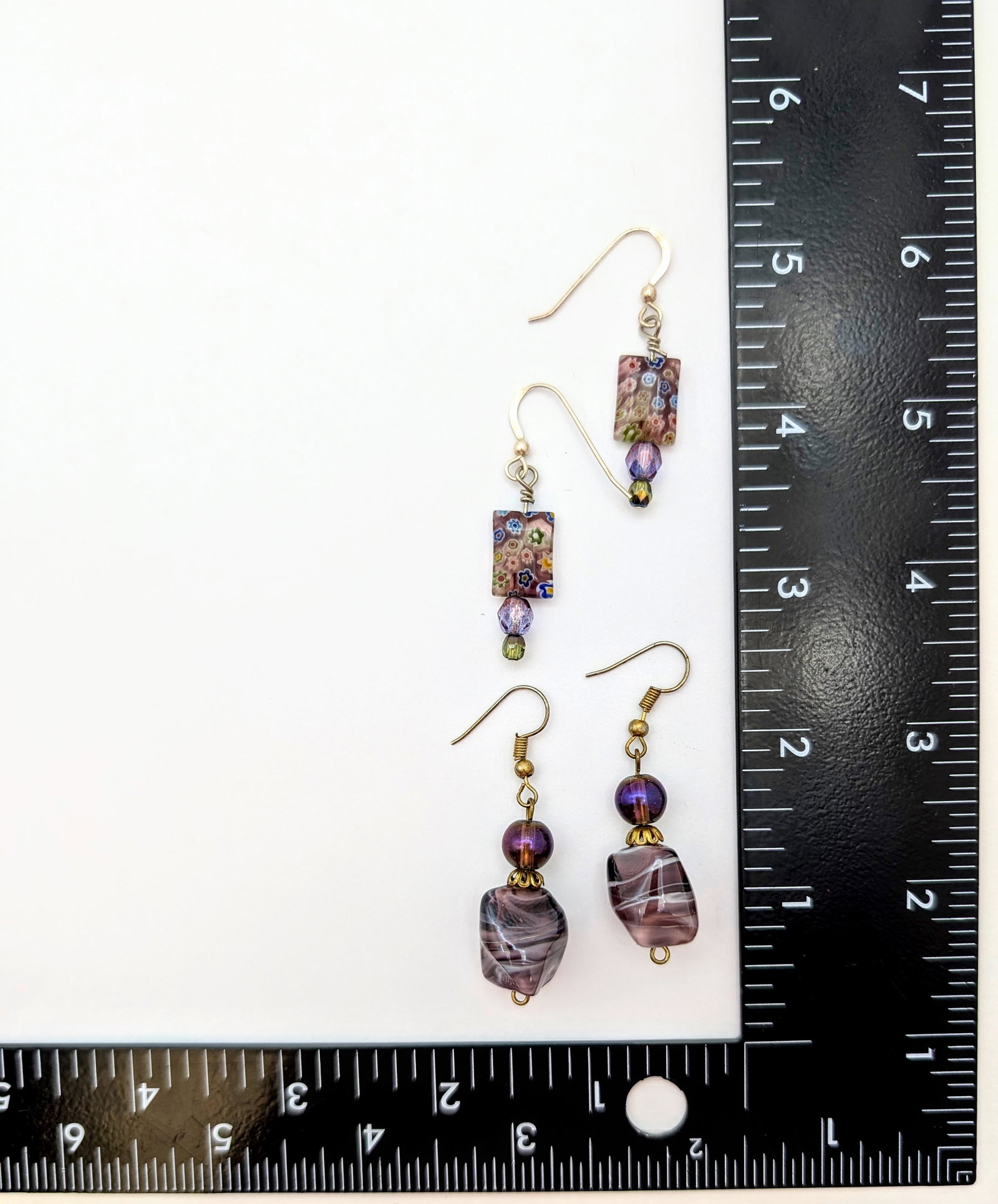 Lot of 2 Glass Beaded Earrings- Flower Design, Marble - 4