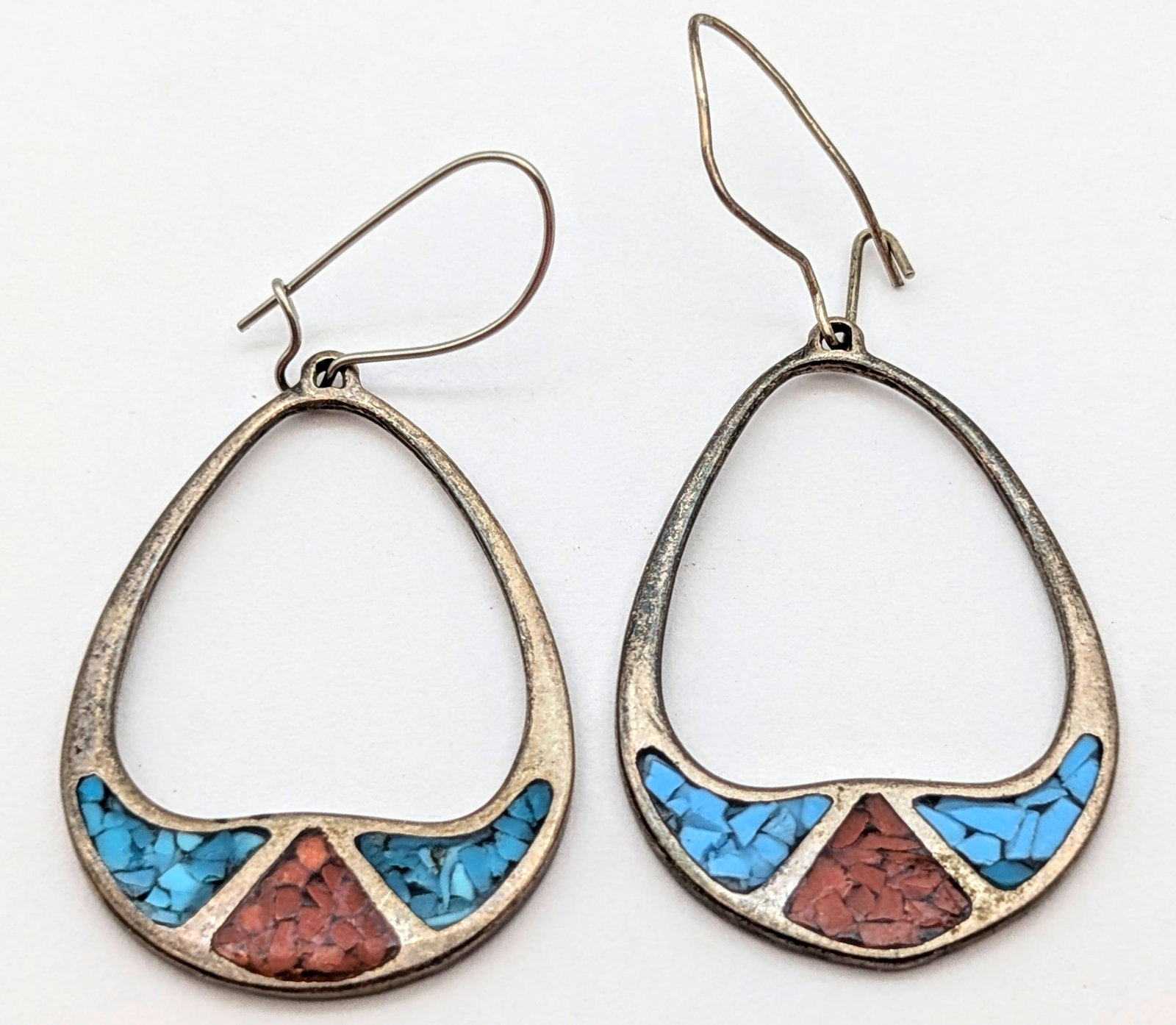 Lot of 2 Vintage Sterling Silver Earrings w/ Blue and Red Stones - 2