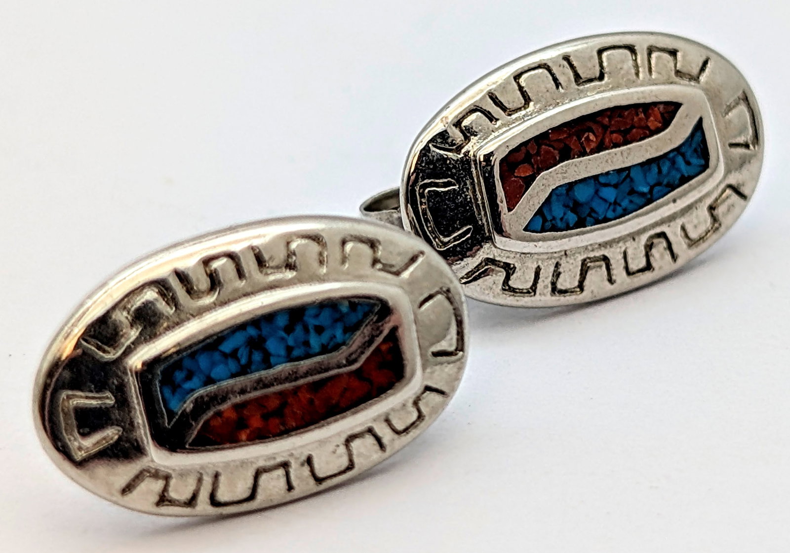 Lot of 2 Vintage Sterling Silver Earrings w/ Blue and Red Stones - 4