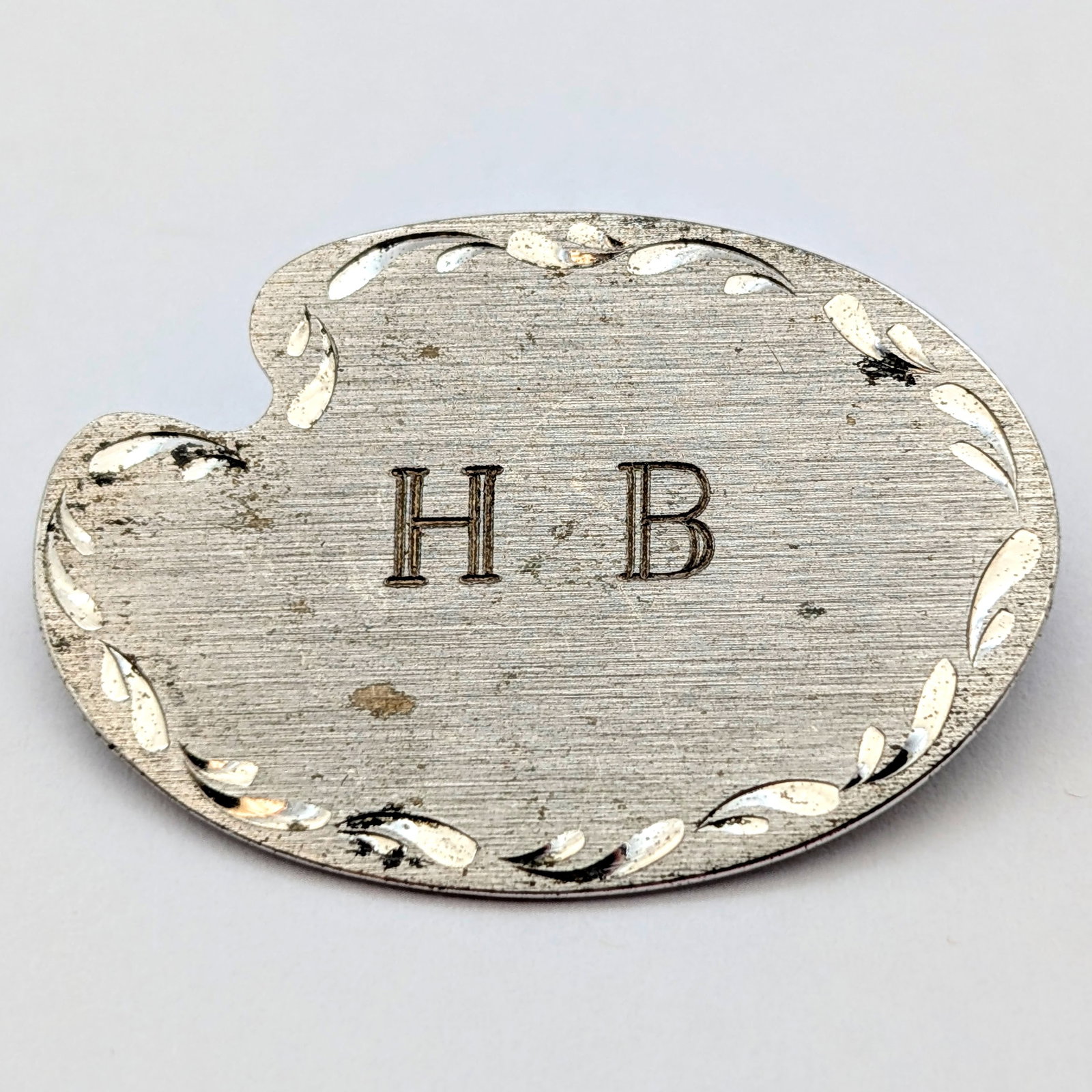 Vintage Sterling Silver Artist Palette Brooch w/ Initials H, B: _