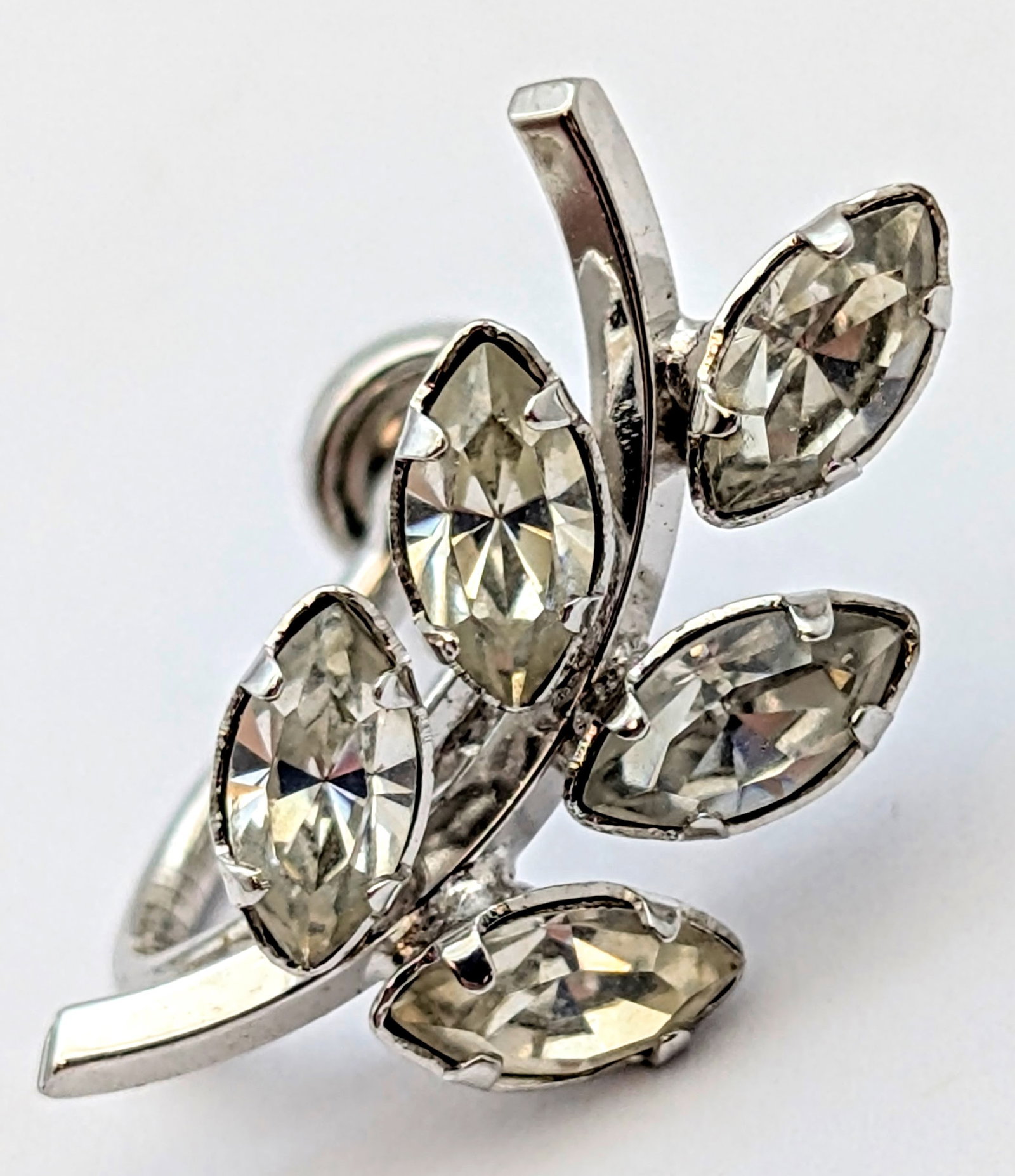 Timeless Sterling Silver Leaf Rhinestone Screw-Back Earrings - 2