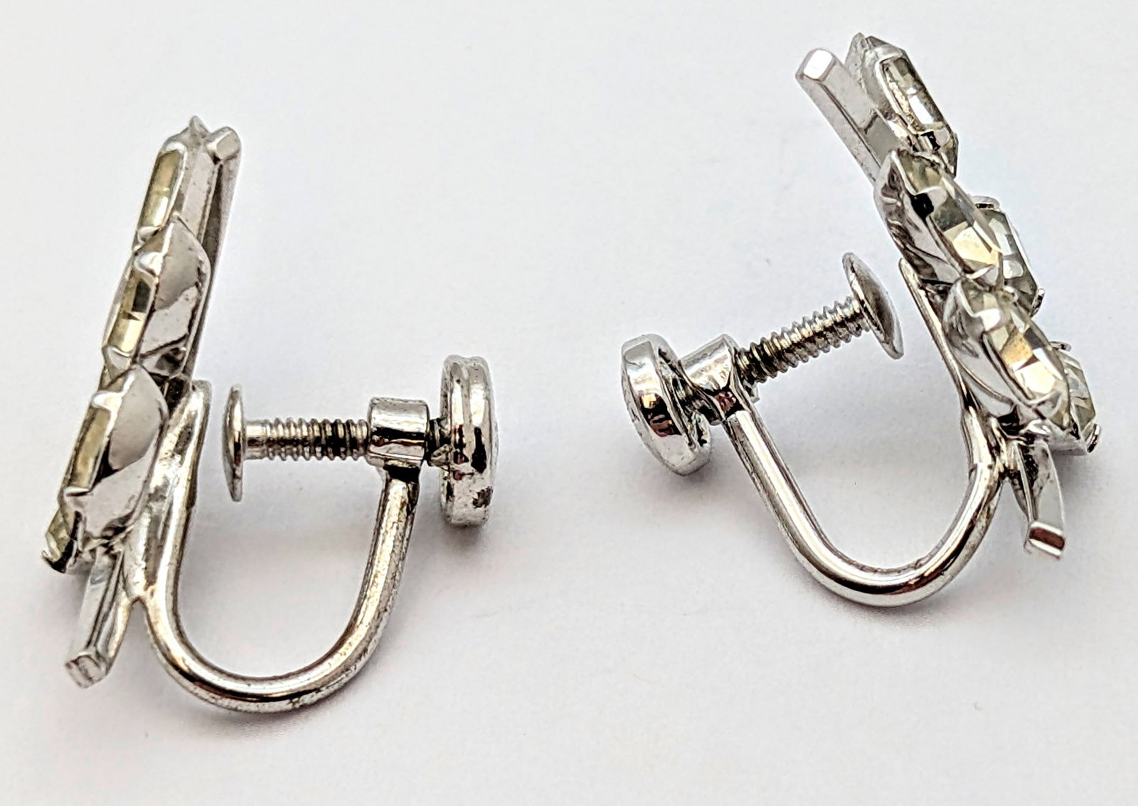 Timeless Sterling Silver Leaf Rhinestone Screw-Back Earrings - 3