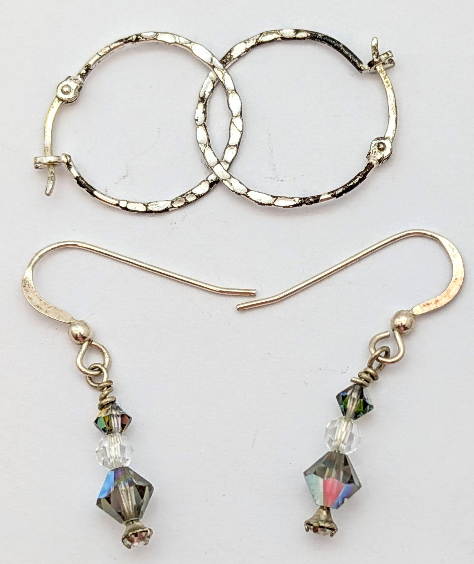 Lot of 2 Sterling Silver Earrings- Hoop, Beaded: _