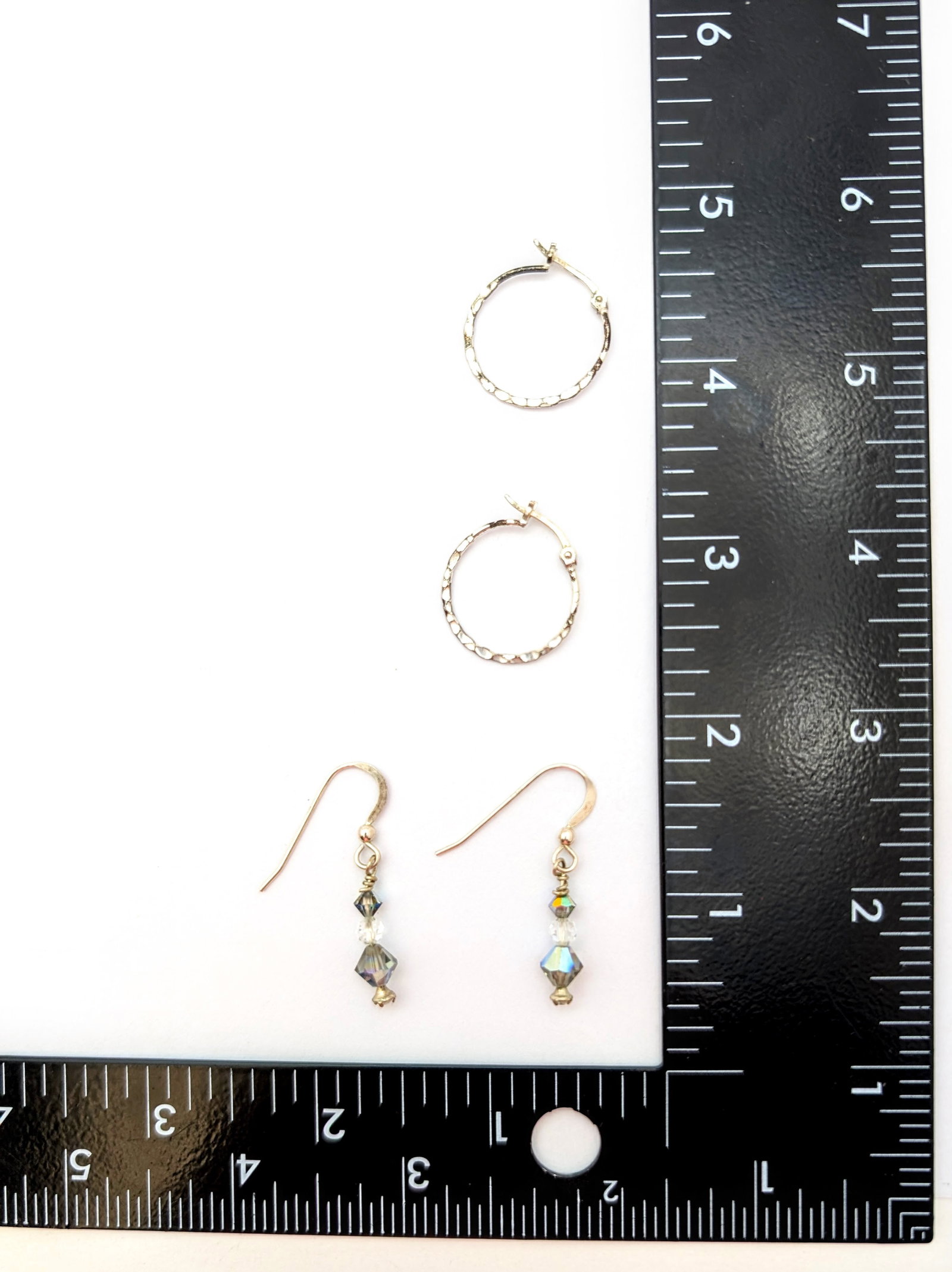 Lot of 2 Sterling Silver Earrings- Hoop, Beaded - 6