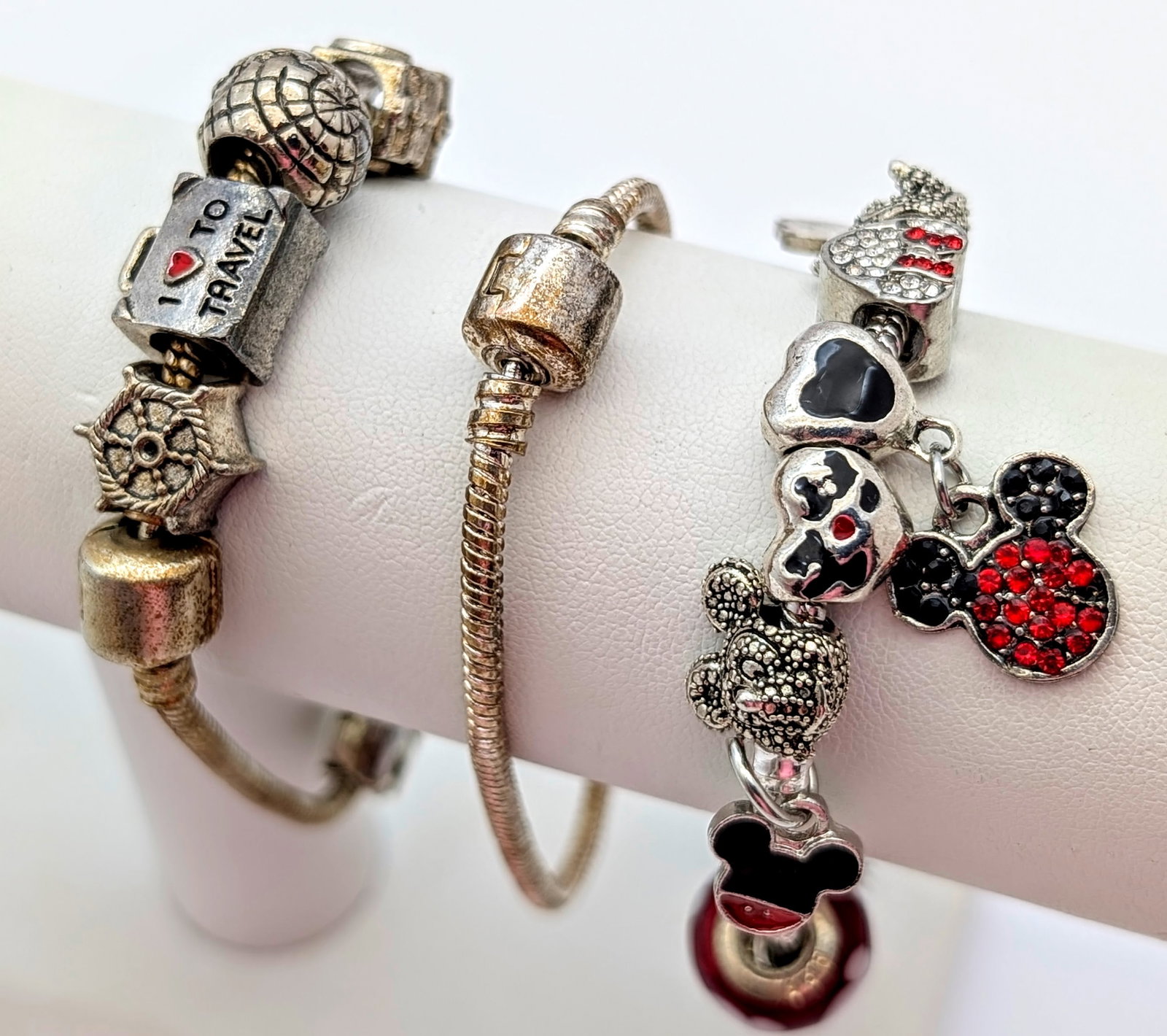 Lot of 3 Ladies Charm Bracelets- Travel, Disney,etc: _