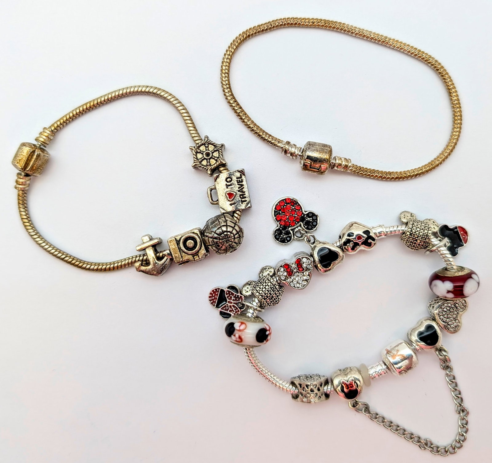 Lot of 3 Ladies Charm Bracelets- Travel, Disney,etc - 3