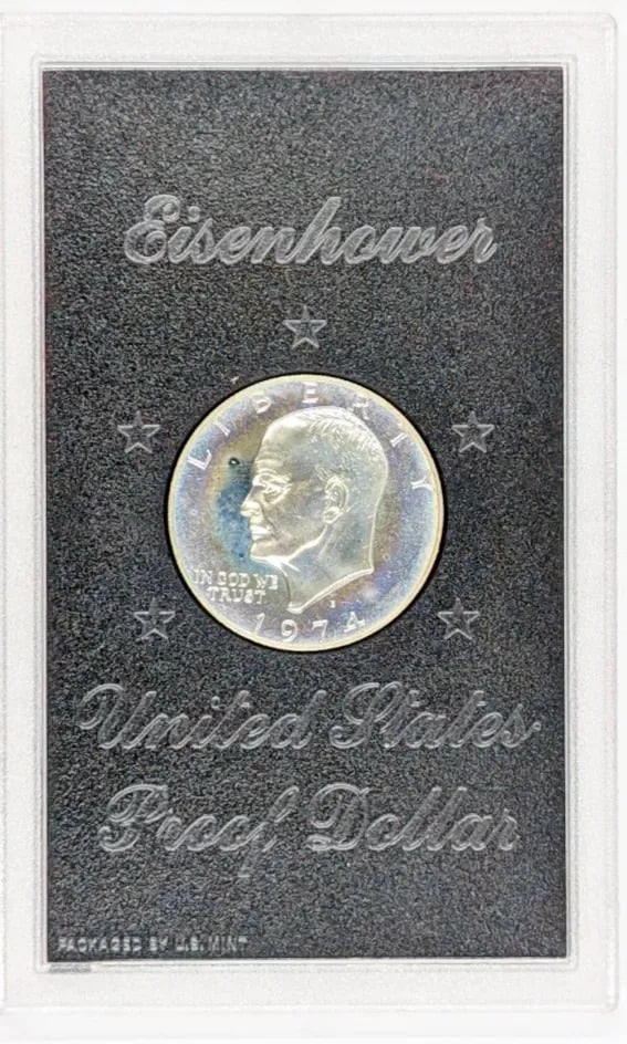 1974-S Eisenhower " Ike" Proof Silver Dollar- Incredible Rainbow Toning! - 2
