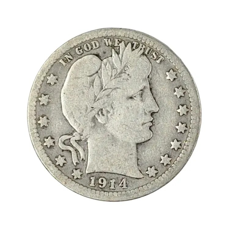1914 Silver Barber Quarter: _
