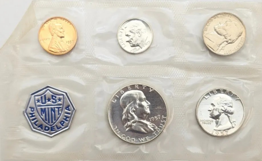 1957 US Silver Proof Set w/ Silver Half, Quarter, & Dime: _