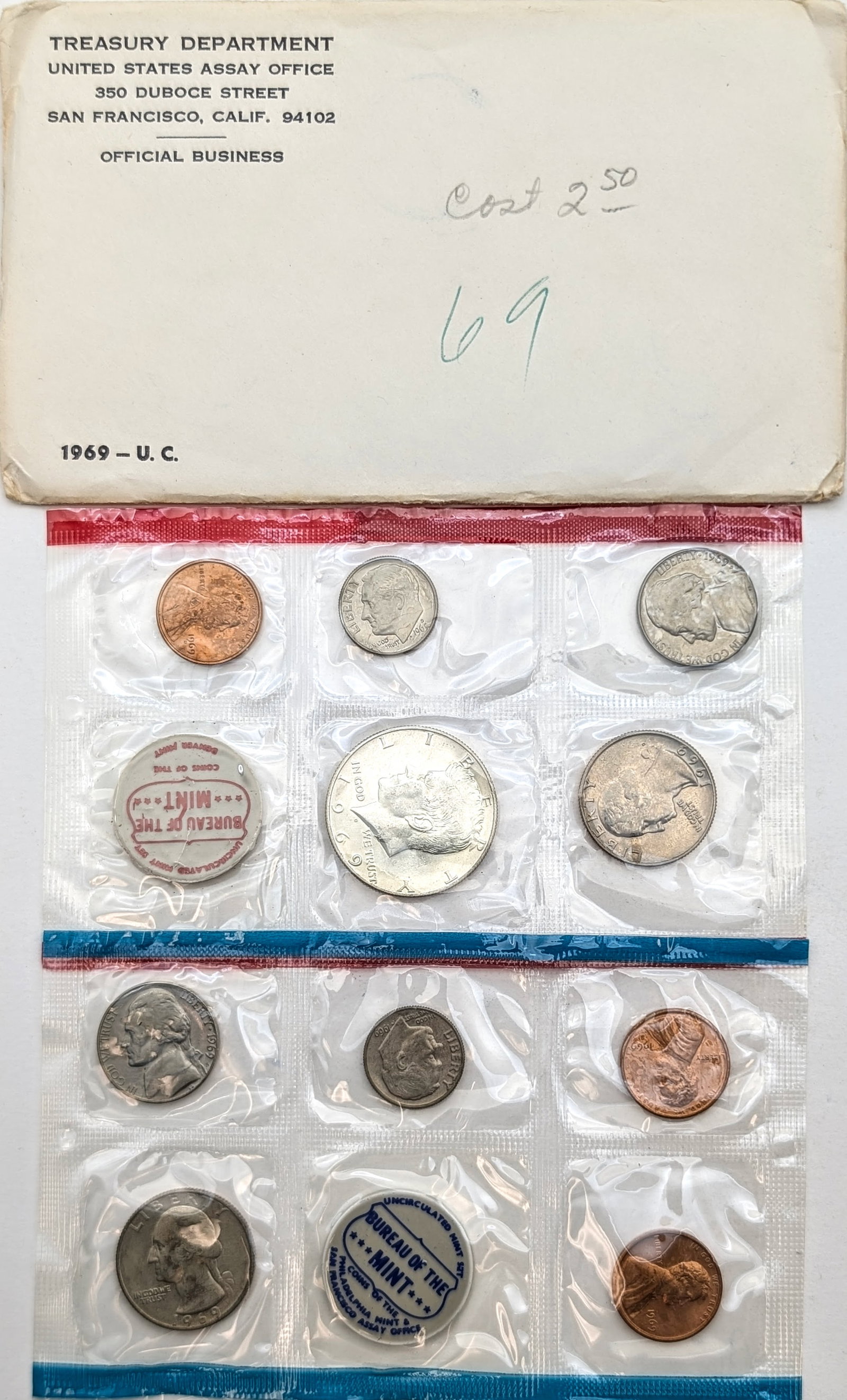 1969 US Uncirculated Set w/ Silver JFK Half: 40% Silver