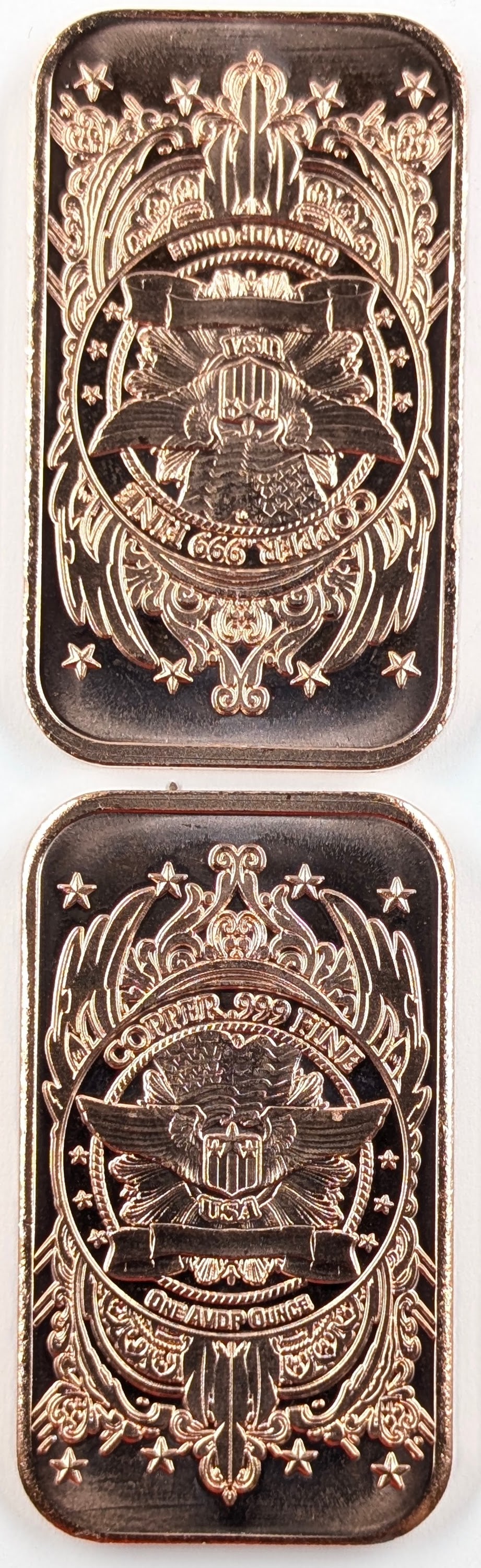 Lot of 2 - 1 Ounce (each) Fine .999 Copper Bars- Morgan - 2