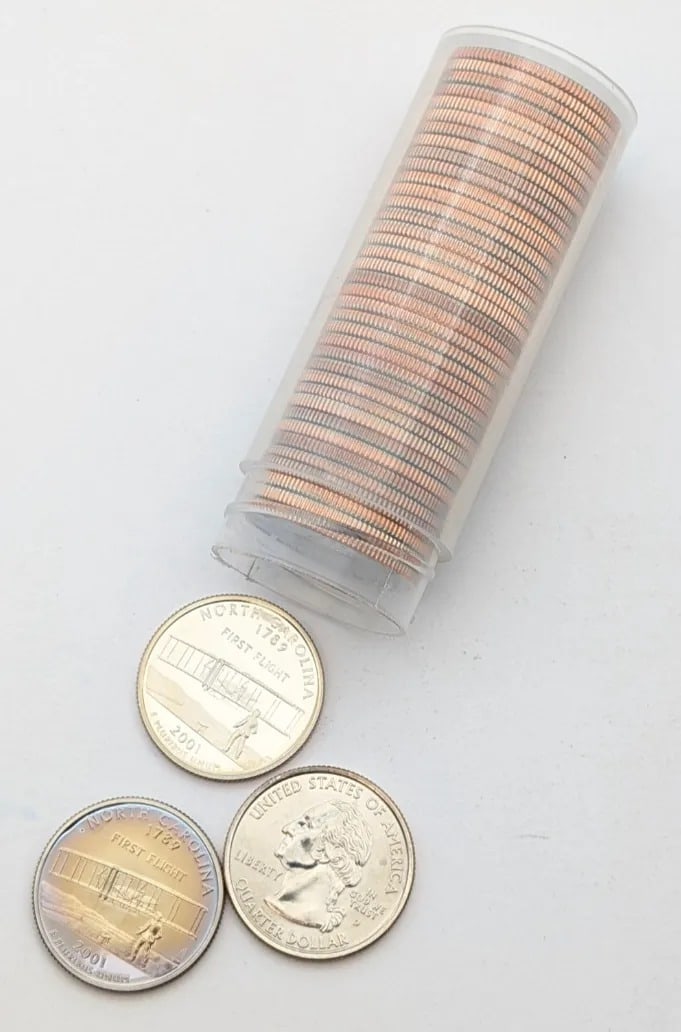 Tube of 40- 2001-D Uncirculated Washington State Quarters- NC: _