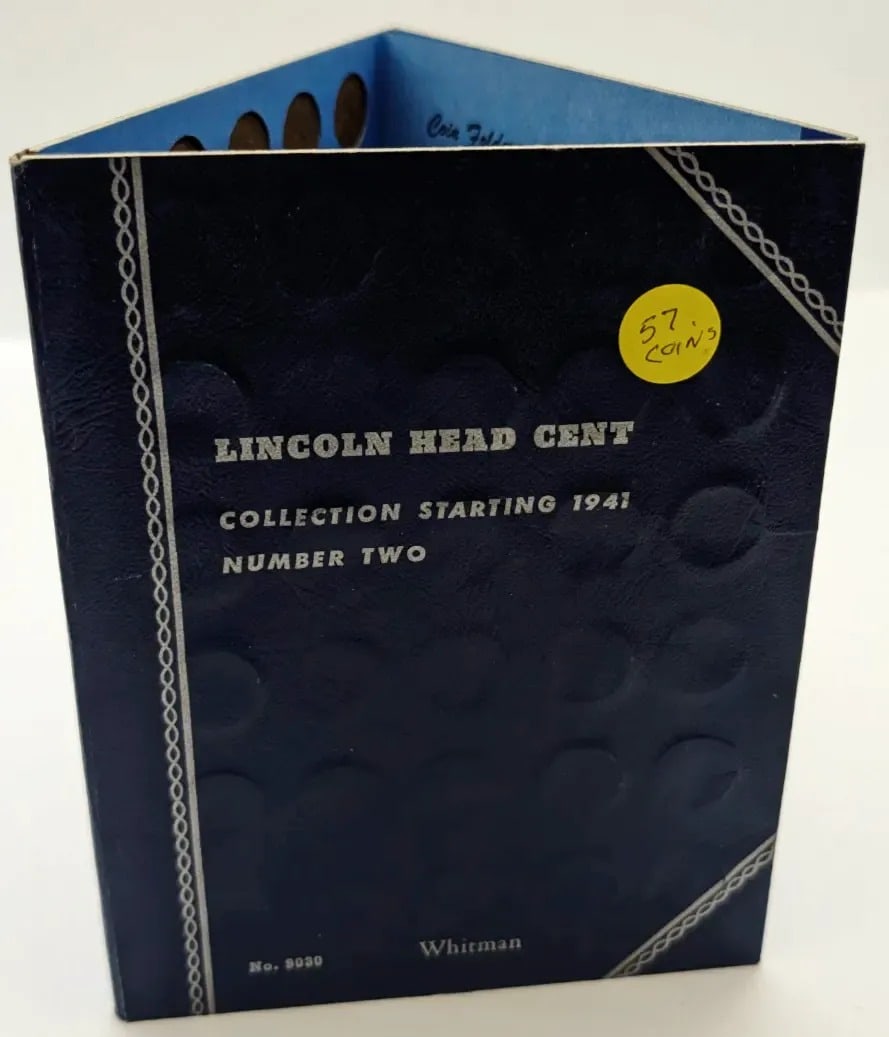 Whitman Lincoln Head Cent Coin Album Number Two: w/ 57 Coins