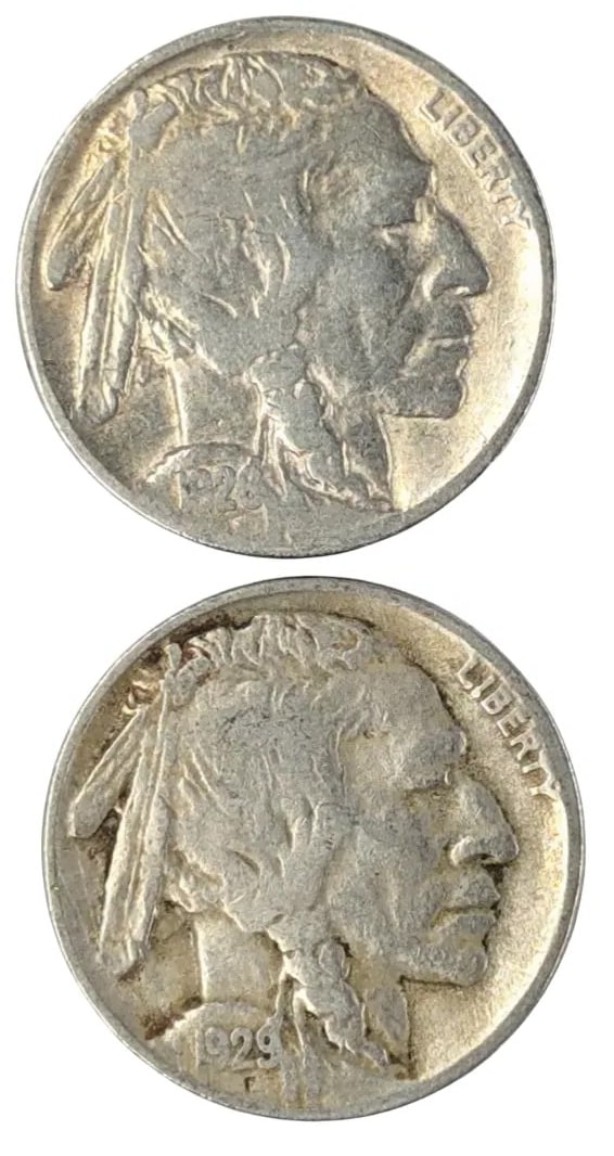 Lot of 2 Buffalo Head Nickels - 1928, 1929: _