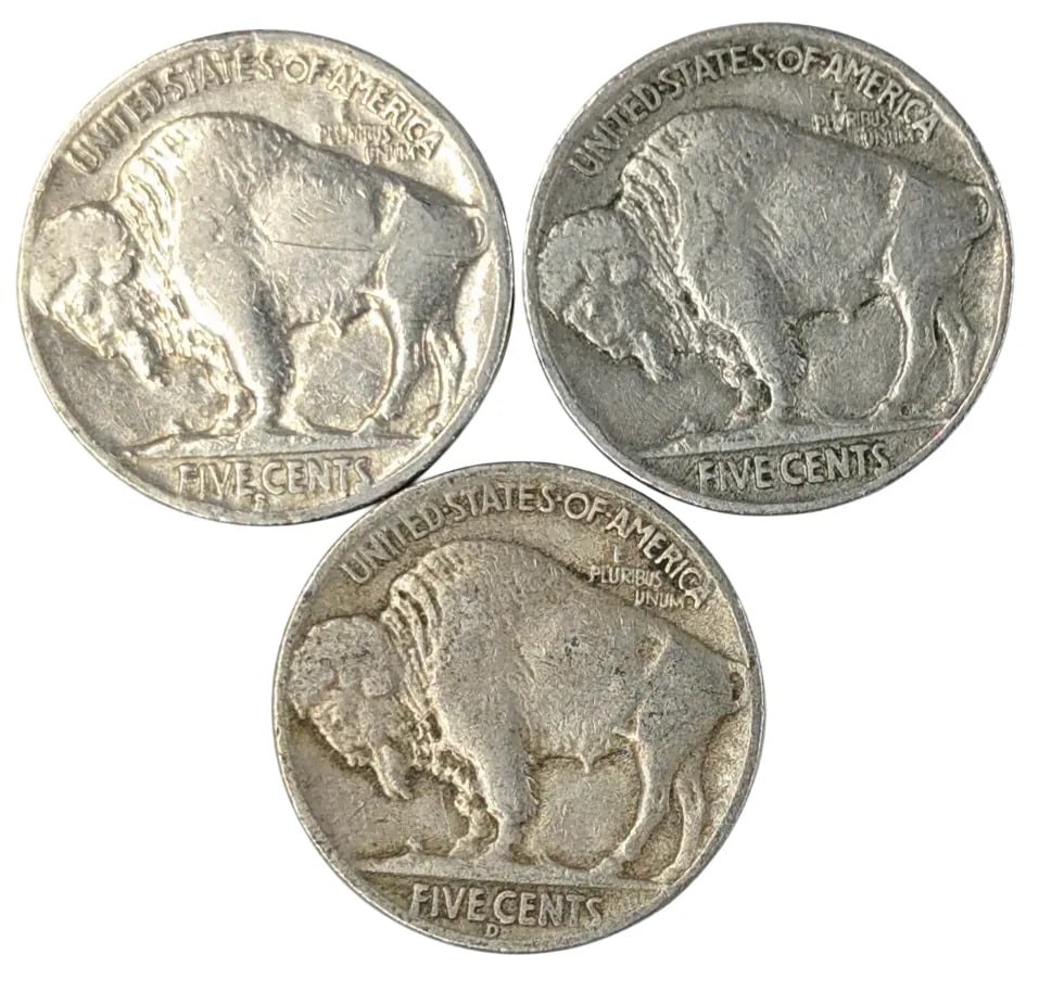 Lot of 3 Buffalo Head Nickels - 1936 S/P/D - 2