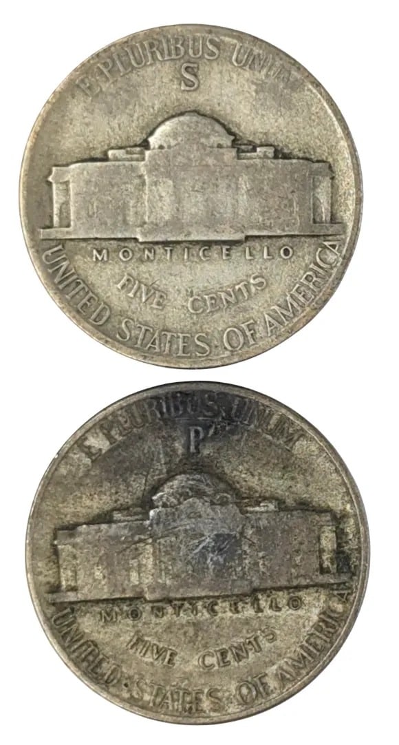 Lot of 2 Silver War Nickels- 1943 S/P - 2
