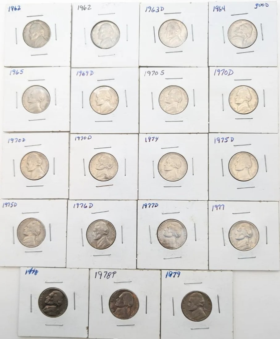 Lot of 19 Jefferson Nickels- 1962-1979: Some Uncirculated