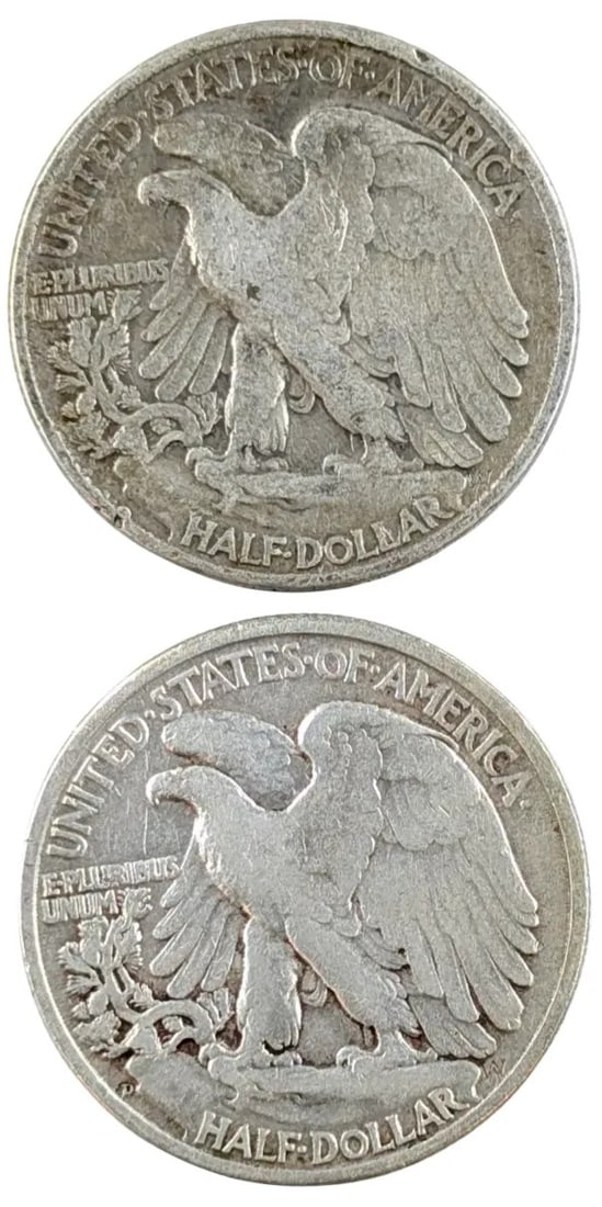 Lot of 2 Silver Walking Liberty Half Dollars - 1947 P/D - 2