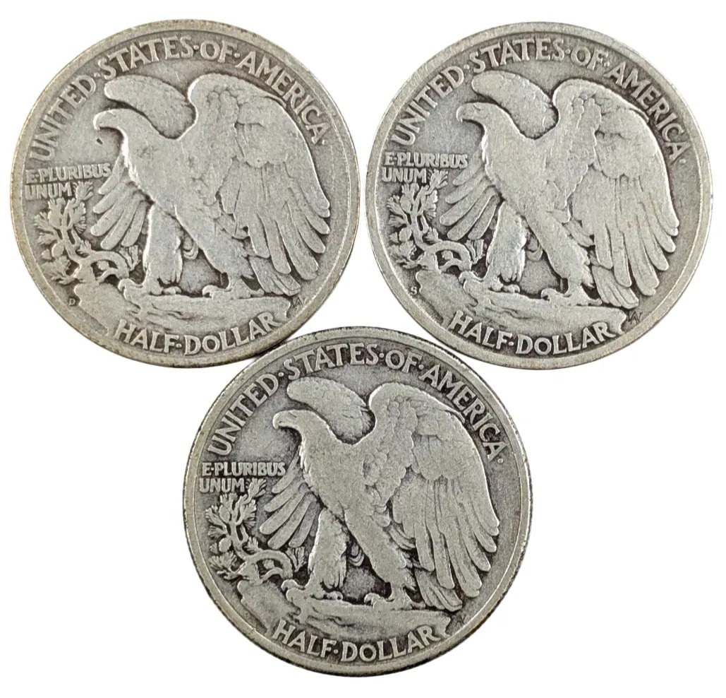 Lot of 3 Silver Walking Liberty Half Dollars - 1946 D/S/P - 2