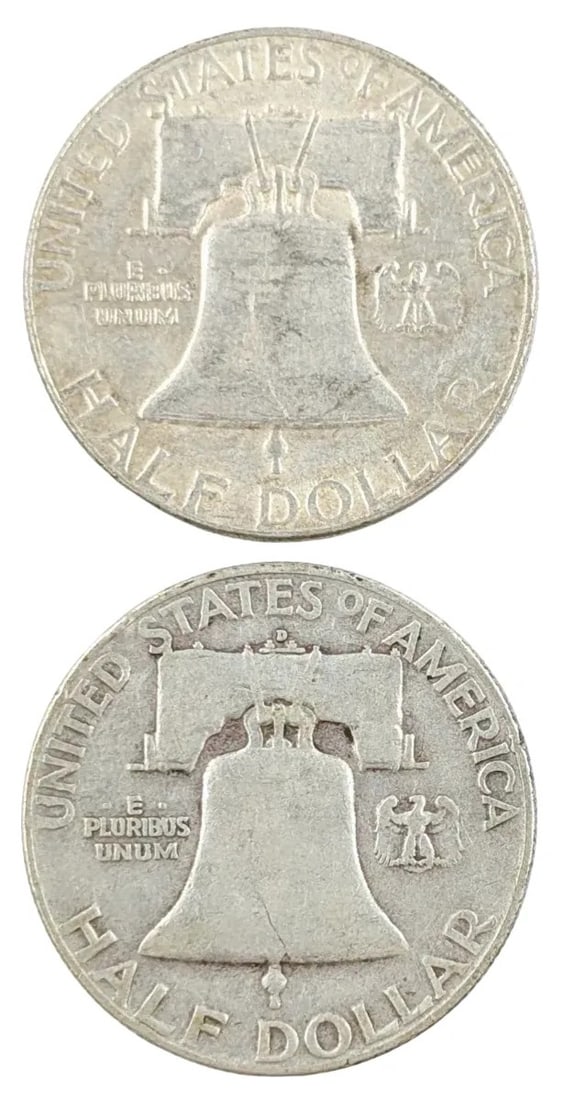 Lot of 2 Silver Franklin Half Dollars - 1954 P/D - 2