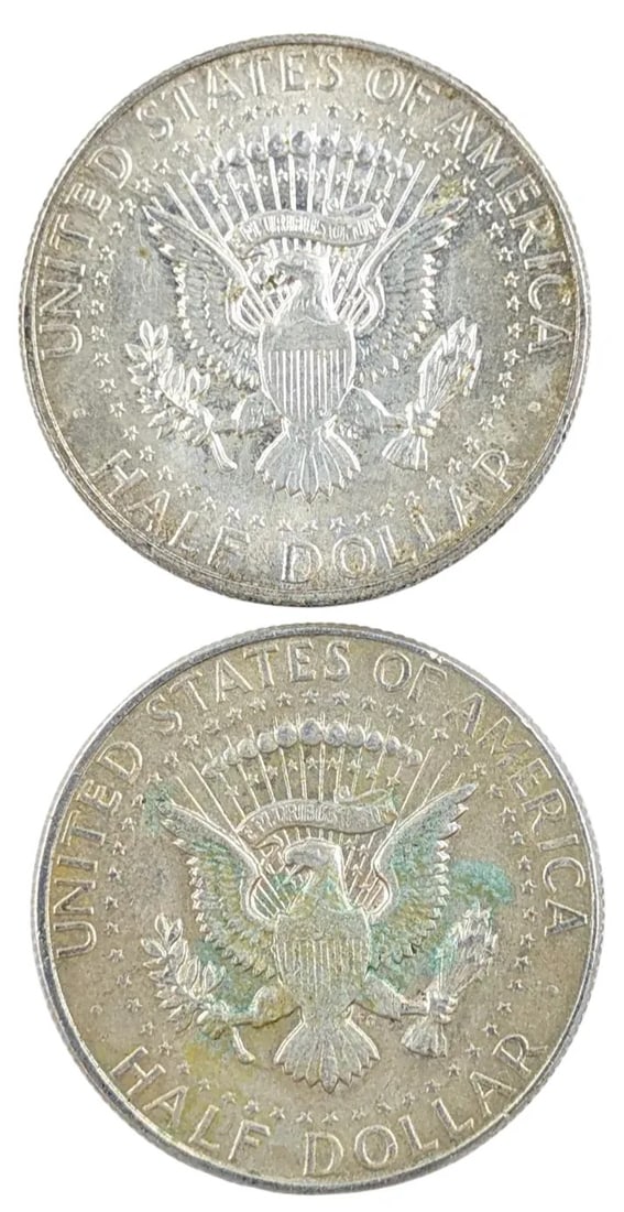 Lot of 2 Silver JFK Half Dollars 1967, 1968-D (40%) - 2