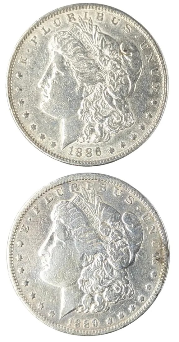 Lot of 2 Morgan Silver Dollars - 1886, 1889: _