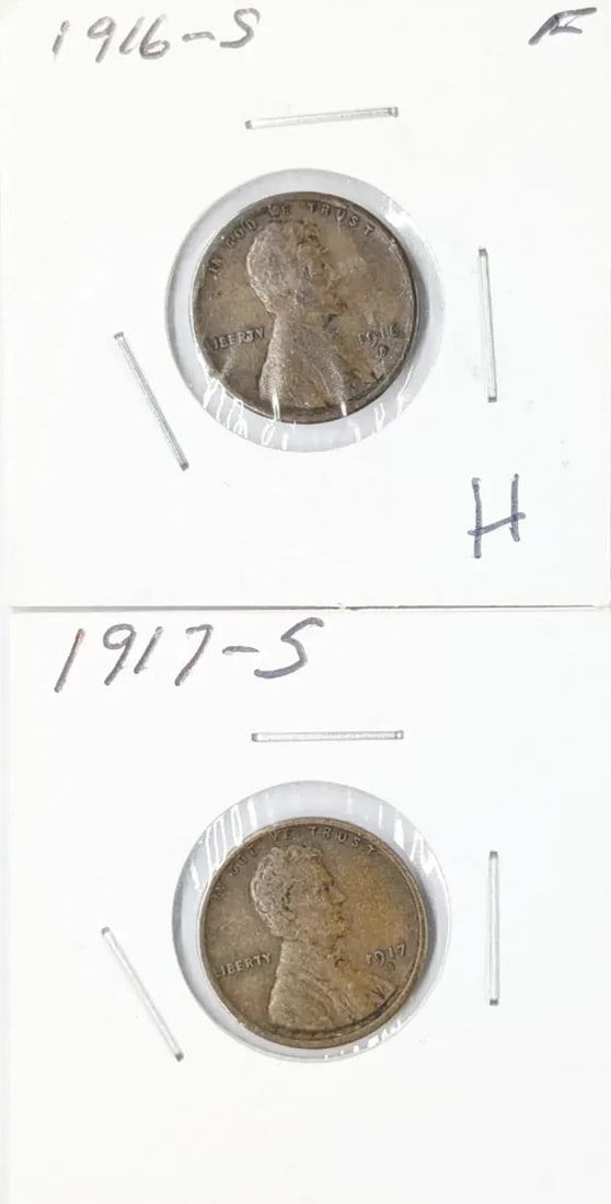 Lot of 2 Wheat Cents- 1916-S, 1917-S (1 of 2)