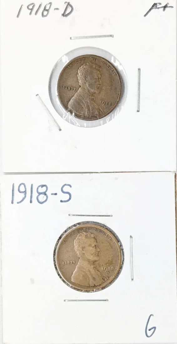 Lot of 2 Wheat Cents- 1918 D/S: _