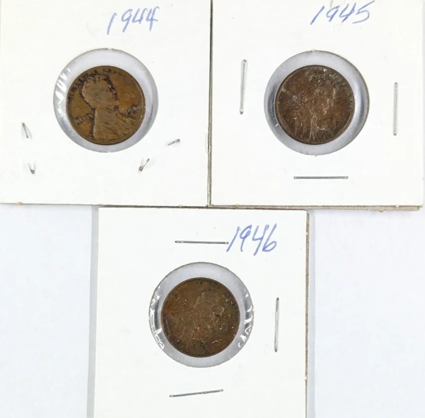 Lot of 3 Wheat Cents- 1944, 1945, 1946: _