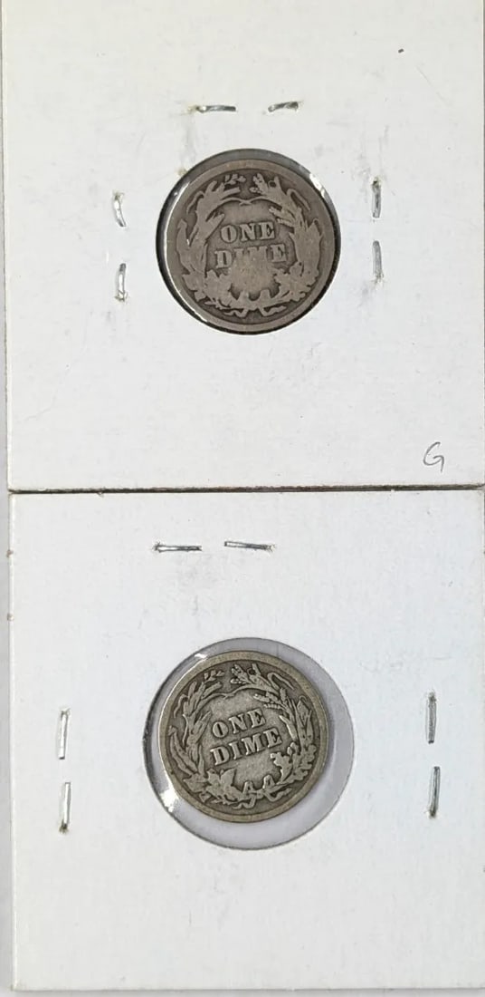 Lot of 2 Silver Barber Dimes - 1913, 1916 - 2