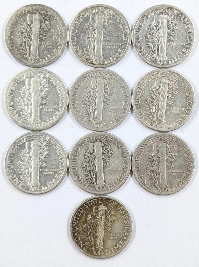 Lot of 10 Silver Mercury Dimes - 1923-1944 - 2