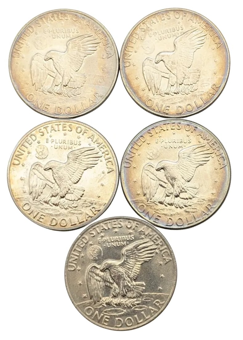 Lot of 5 Uncirculated/Proof Eisenhower "Ike" $1 Coins- Some Toned - 2