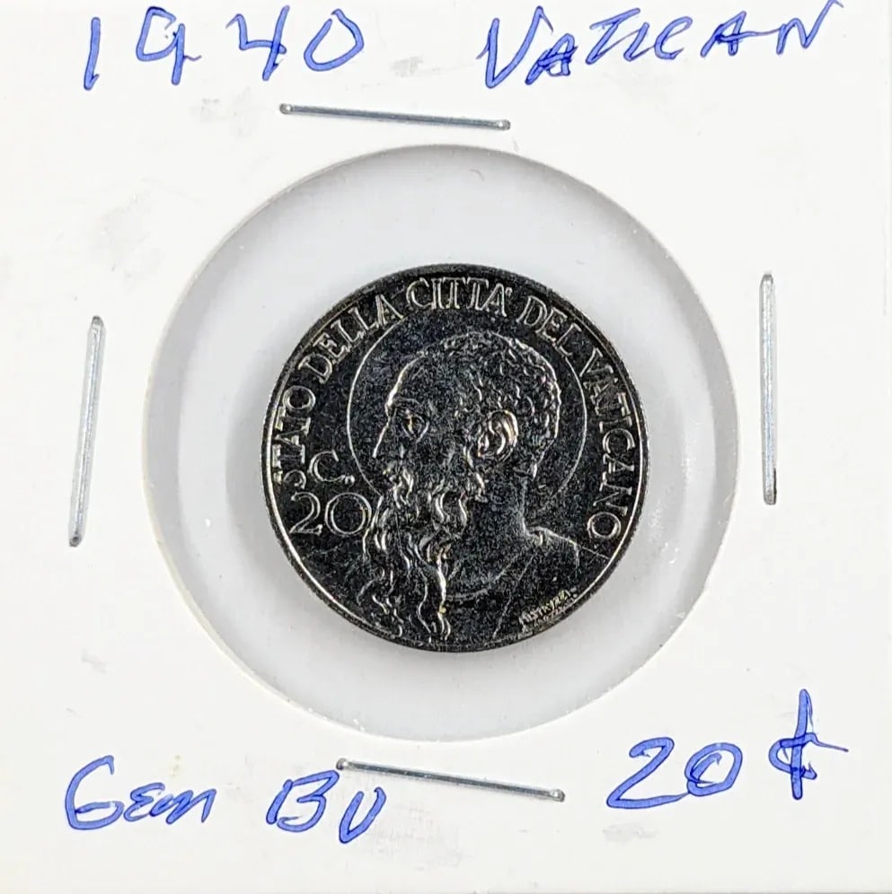 1940 Uncirculated Vatican City 20 Centesimi: _