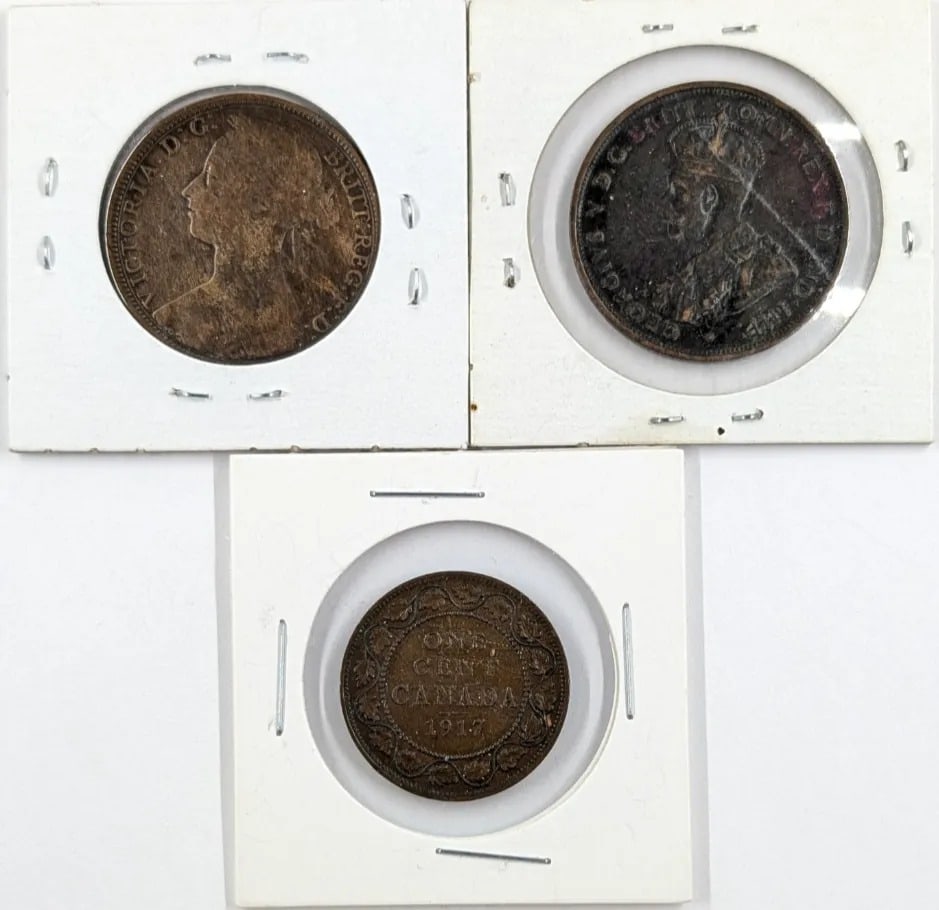 Lot of 3 Great Britain/Australia/Canadian Pennies- 1893, 1912, 1917 - 2