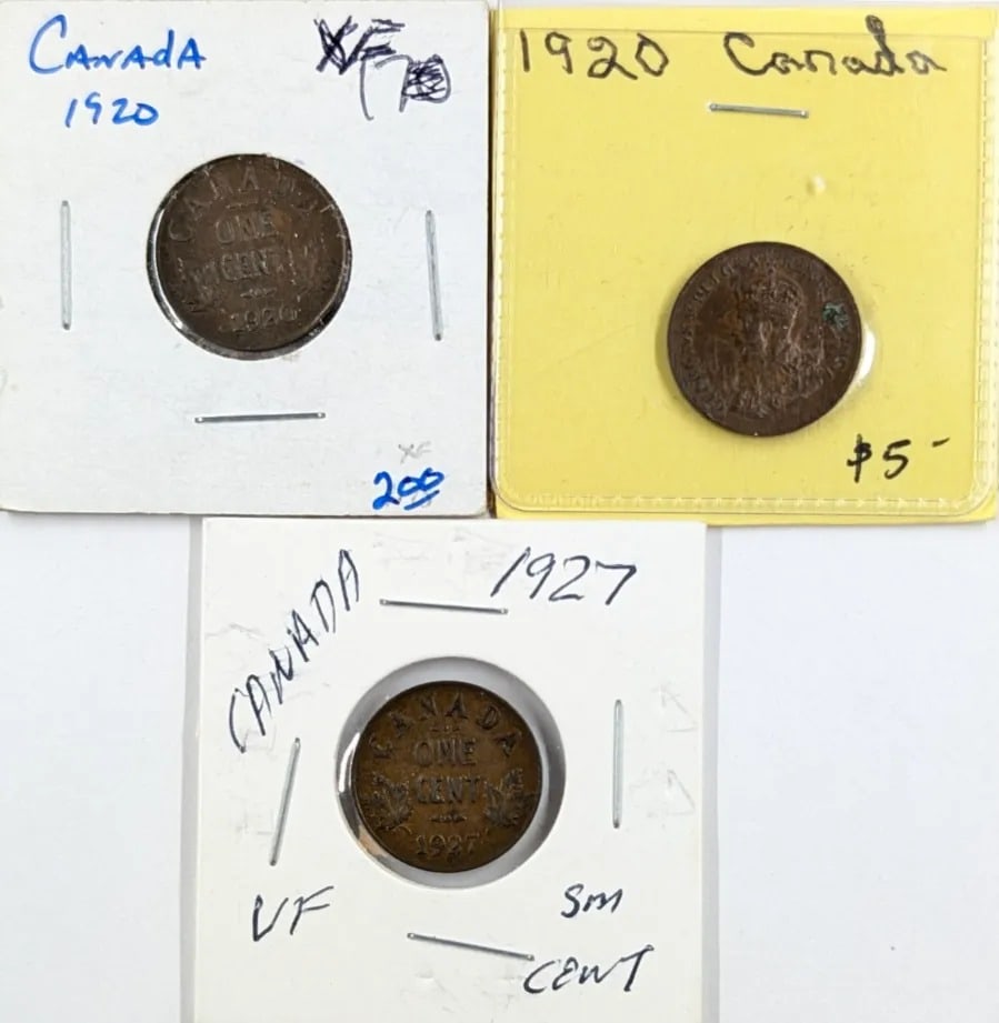 Lot of 2 Canadian Cents- 1920(2), 1927: _