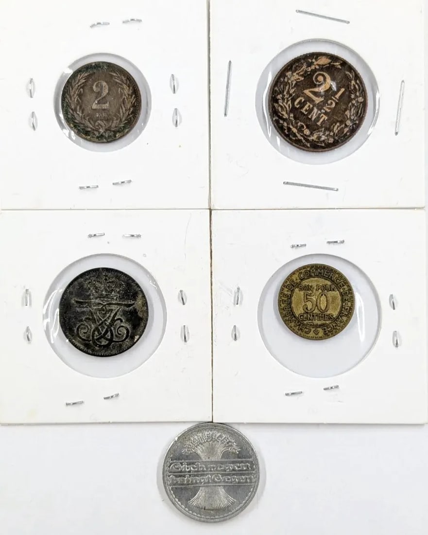 Lot of 5 Foreign Coins- 1895-1921. Netherlands, Denmark, etc - 2