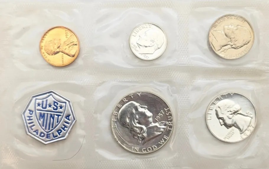 1957 US Silver Proof Set w/ Silver Half, Quarter, & Dime: _