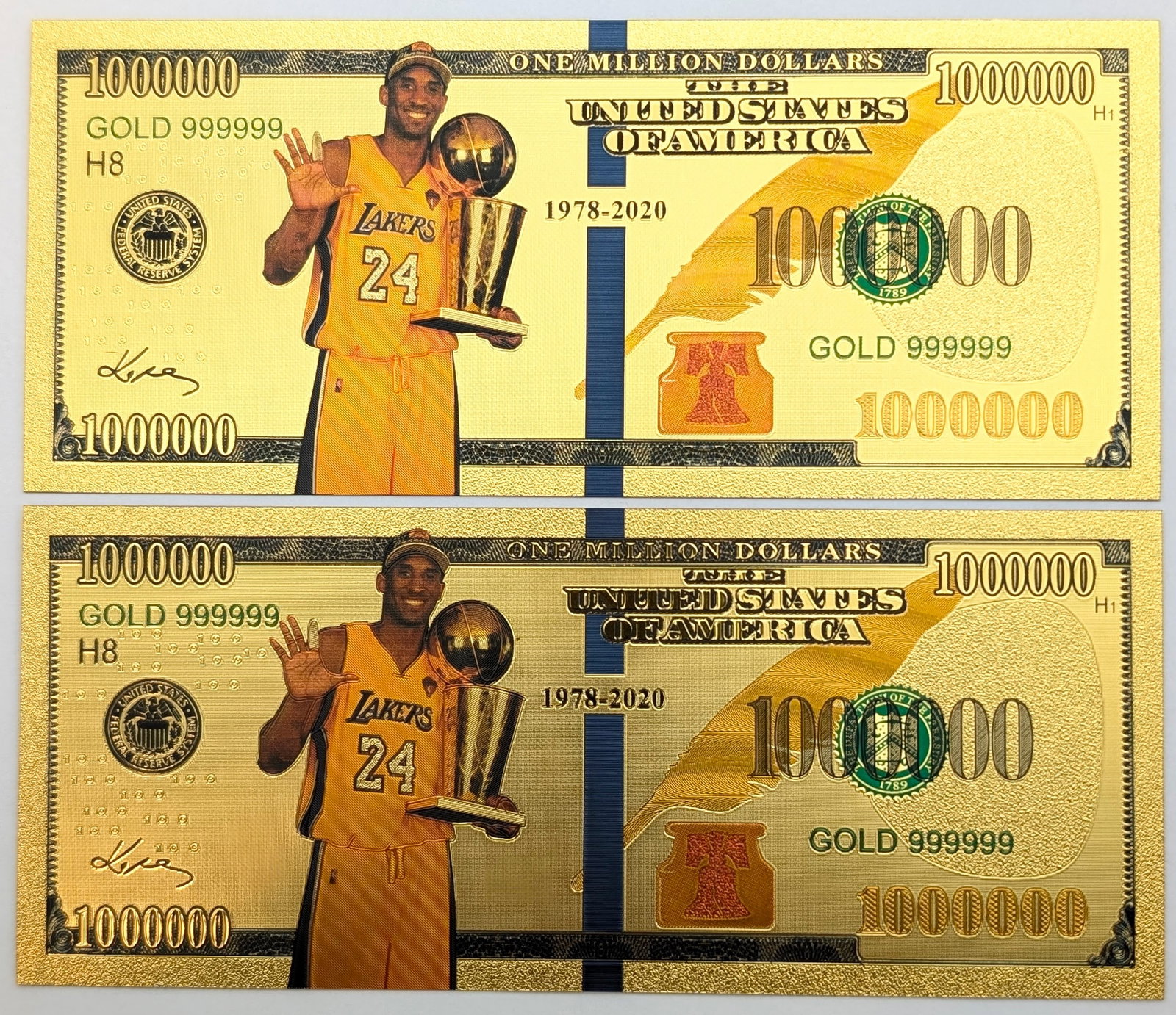 Lot of 2 Kobe Bryant Gold foil $1000000 design: _