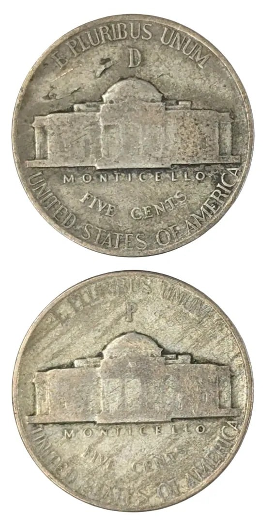 Lot of 2 Silver War Nickels - 1944 D/P - 2