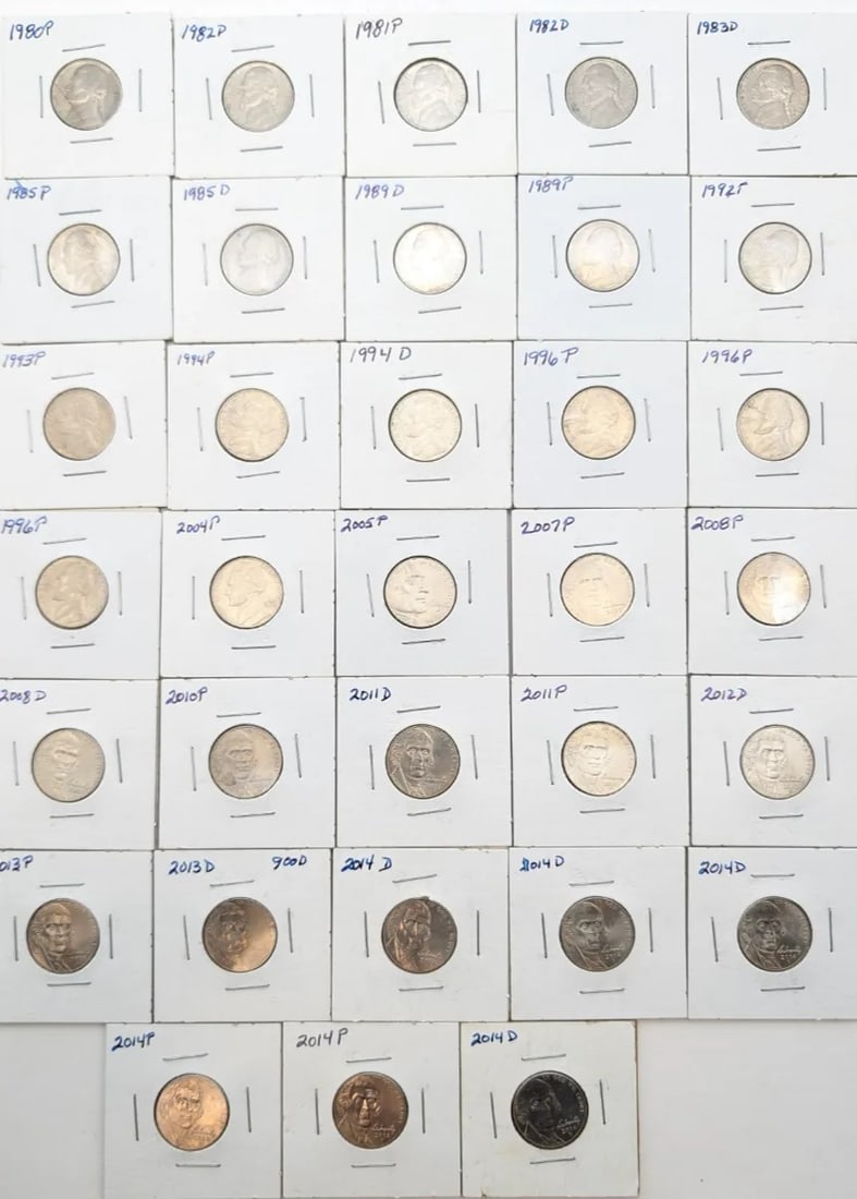 Large Lot of 33 Jefferson Nickels- 1980-2014: Most Uncirculated