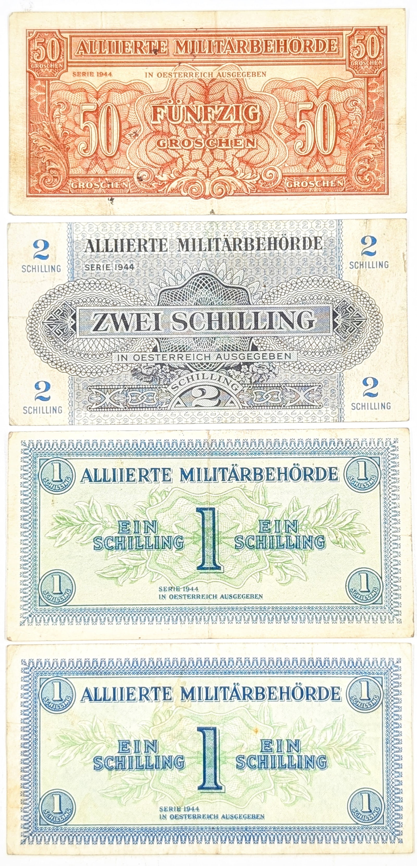 Lot of 4- 1944 Allied Military Authority Austria Banknotes: _