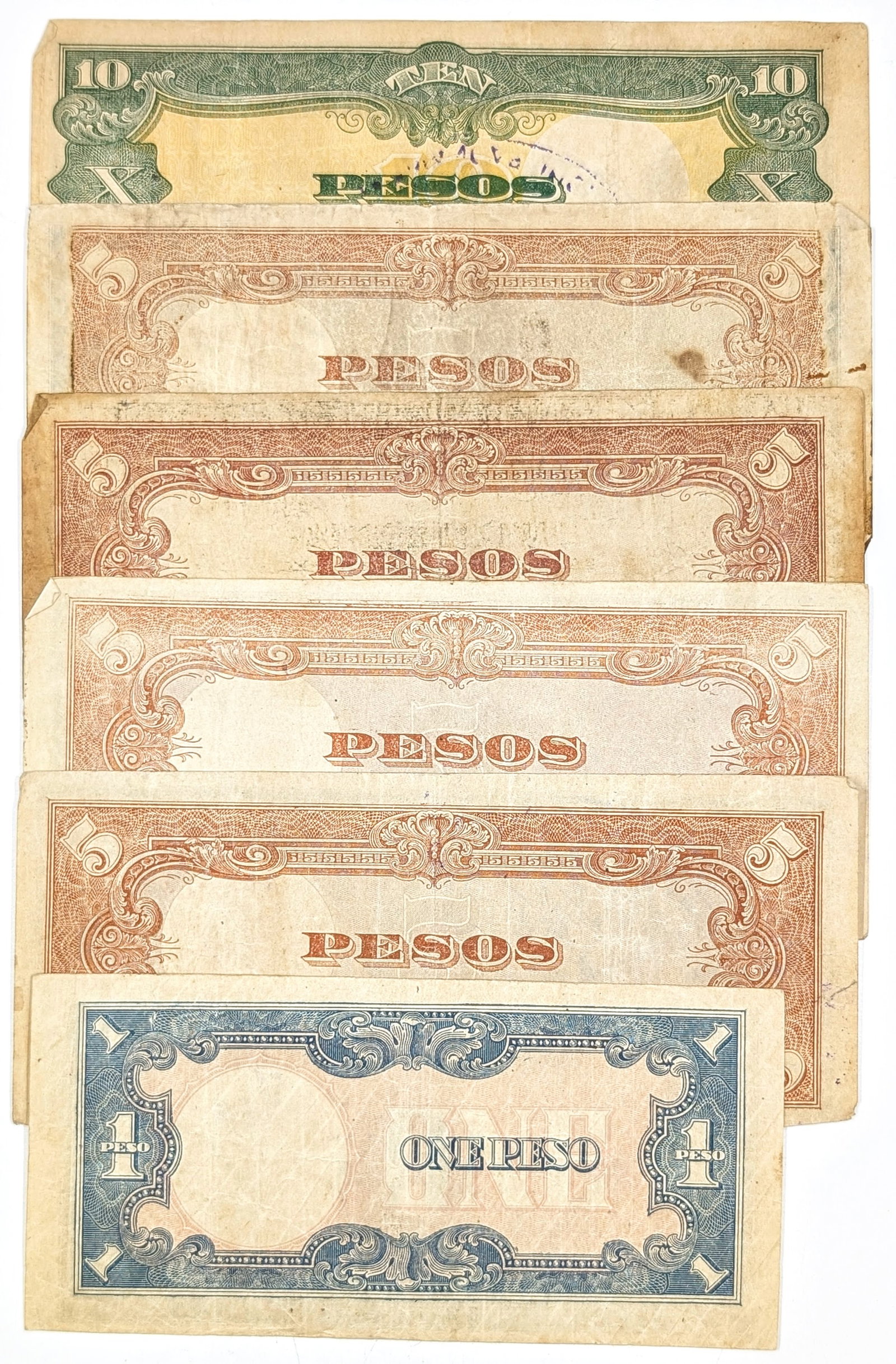 Lot of 6 World War II Japanese Peso Banknotes - 2