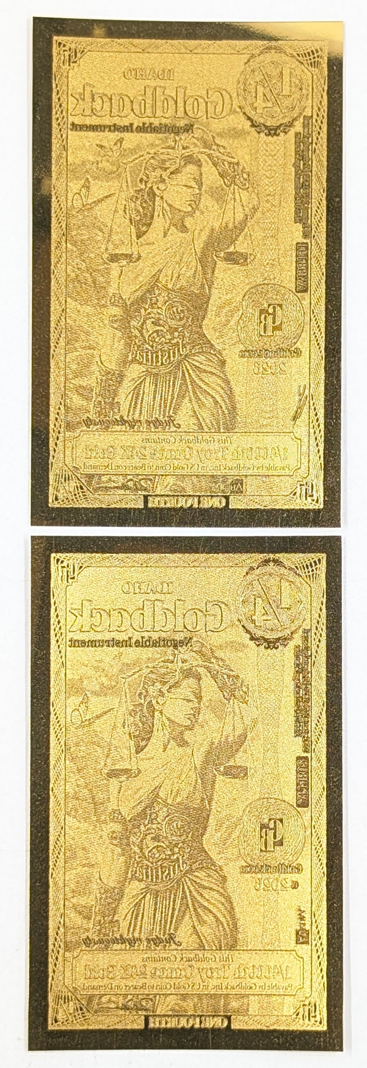 Lot of 2 - 2026 1/4 Idaho Goldbacks 1/40000th Troy Ounce 24K Gold each - 2