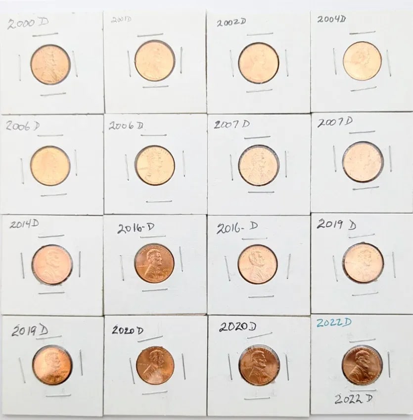 Lot of 16 Lincoln Cents- 2000-2022: Most Uncirculated