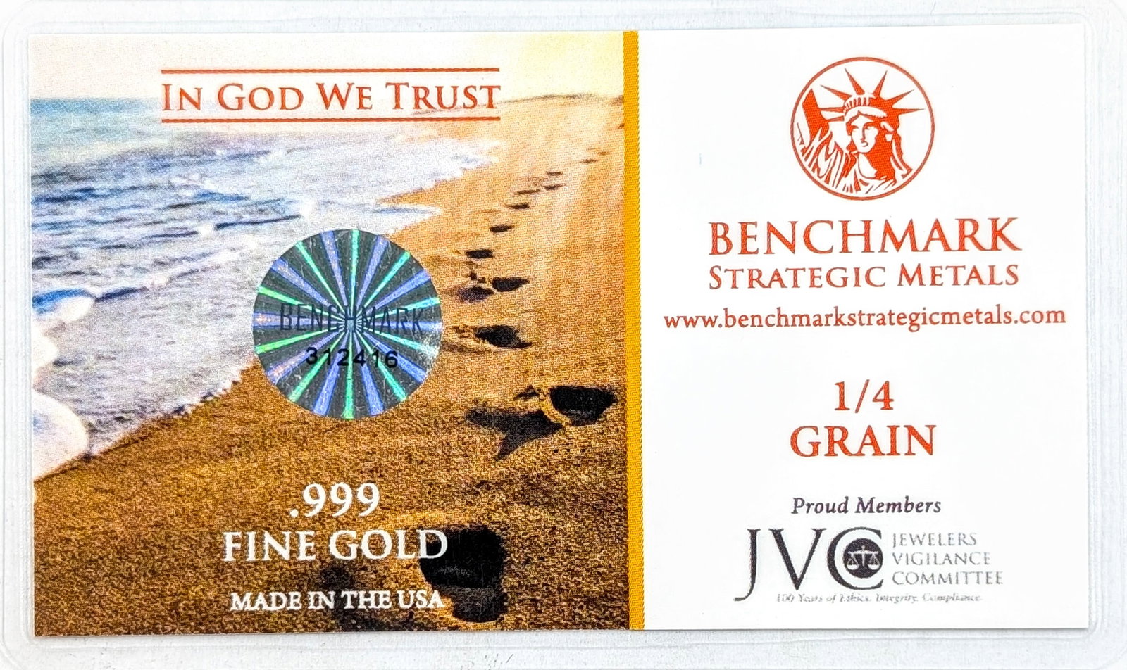1/4 grain .999 Fine Gold - Benchmark "O, Sunshine!" - 2