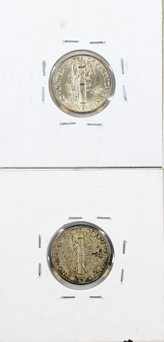 Lot of 2 Silver Mercury Dimes - 1943, 1945 - 2