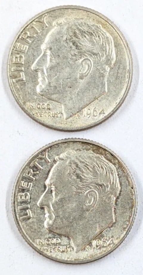 Lot of 2 Silver Roosevelt Dimes - 1964 D/P: _