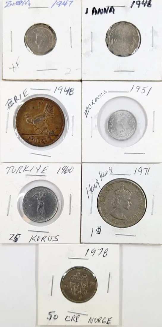 Lot of 7 Foreign Coins- 1947-1978, Morocco, Turkey, Hong Kong, etc: _