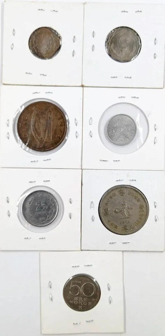 Lot of 7 Foreign Coins- 1947-1978, Morocco, Turkey, Hong Kong, etc - 2