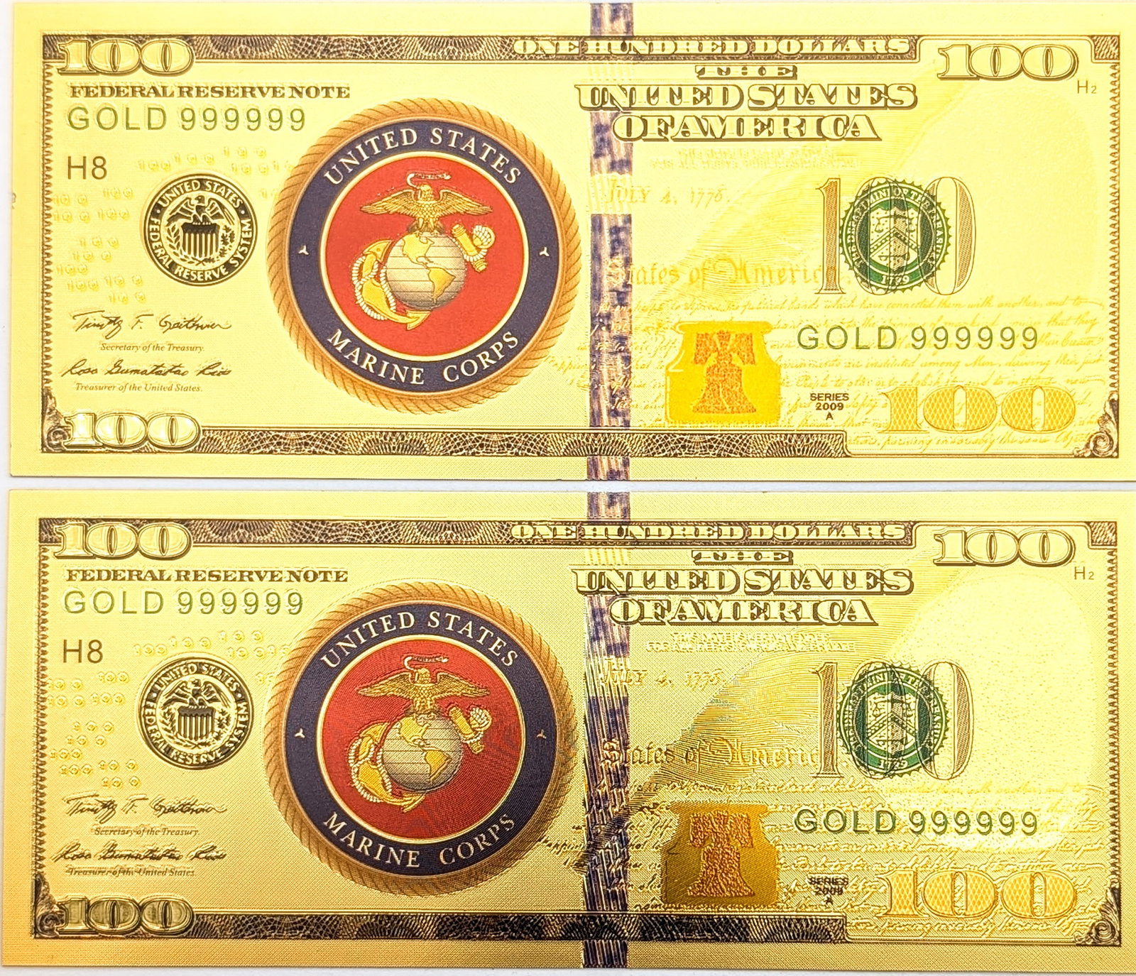 Lot of 2 US Marine Corps Gold foil $100 design: _